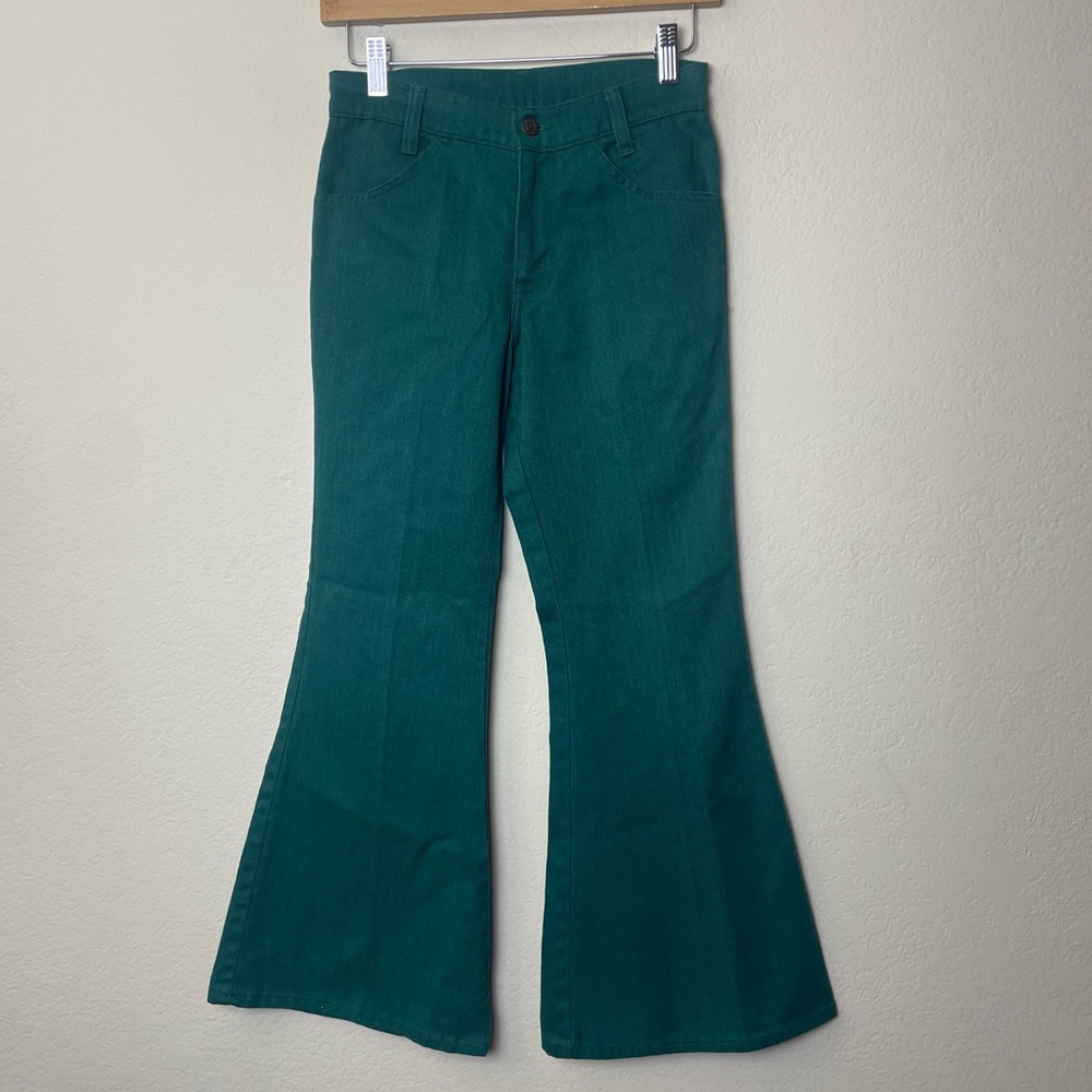 Vintage Orange Tab Levis Size 27 Green High Rise Bell Bottom Flare Jeans 1970’s
